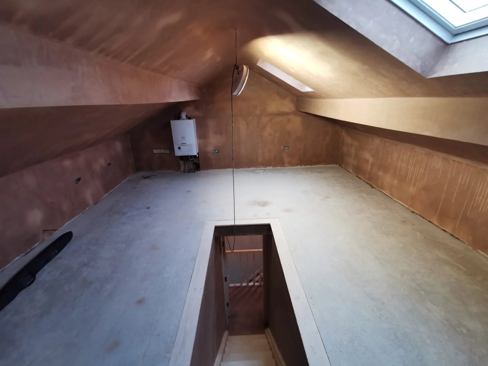 Loft interior during boarding and plastering